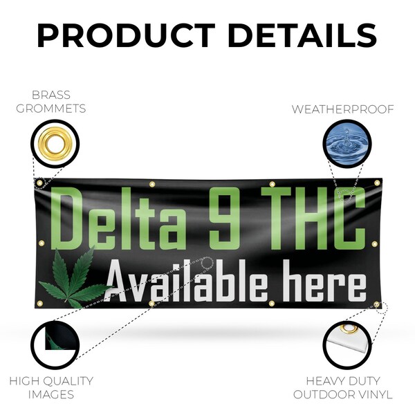 Signmission Delta 9 THC Available Here, 36 Inch x 96 Inch, Vinyl Banner - B-96-30539