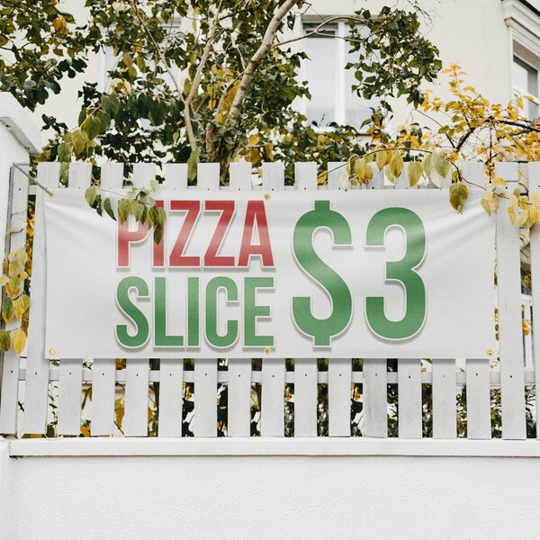 Signmission Pizza Slice $3, 24 Inch x 72 Inch, Vinyl Banner - B-72-30807