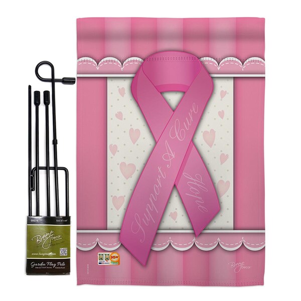 Gardencontrol 13 x 18.5 in. Support A Cure  Impressions  Vertical Double Sided Garden Flag Set with Banner Pole - GA4127106
