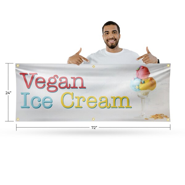 Signmission Vegan Ice Cream, 24 Inch x 72 Inch, Vinyl Banner - B-72-30911