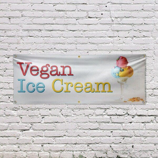 Signmission Vegan Ice Cream, 24 Inch x 72 Inch, Vinyl Banner - B-72-30911