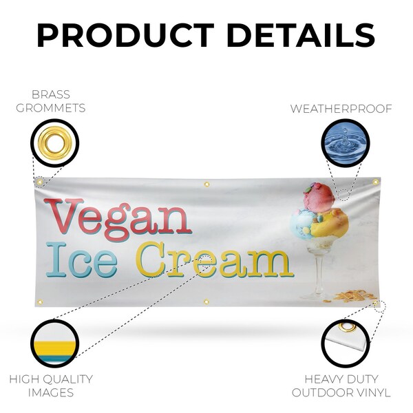 Signmission Vegan Ice Cream, 24 Inch x 72 Inch, Vinyl Banner - B-72-30911