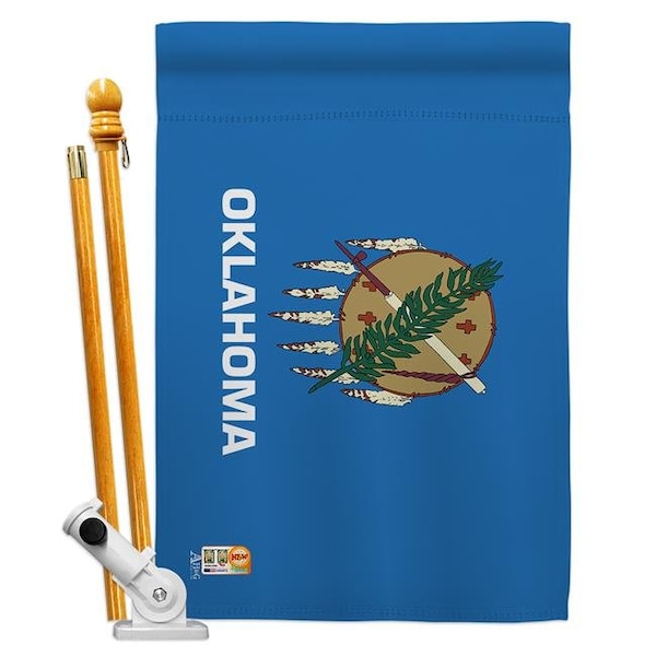 Americana Home & Garden Americana Home & Garden AA-SS-HS-140537-IP-BO-D-US18-AG 28 x 40 in. Oklahoma States Impressions Decorative Vertical Double Sided House Flag Set & Pole Bracket Hardware Flag Set - HS140537-BO