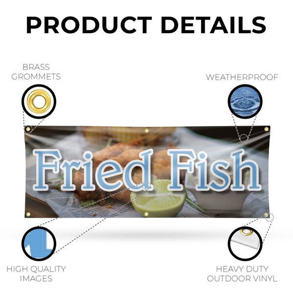 Signmission Fried Fish, 24 Inch x 72 Inch, Vinyl Banner - B-72-30660