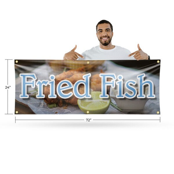Signmission Fried Fish, 24 Inch x 72 Inch, Vinyl Banner - B-72-30660