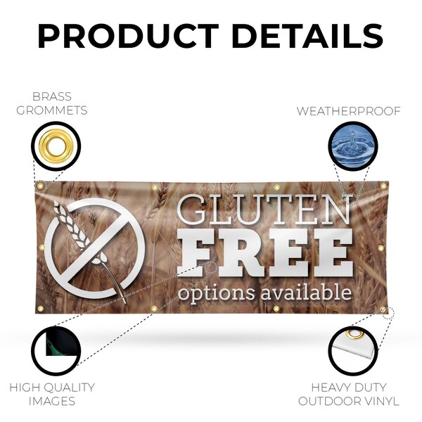 Signmission Gluten Free Options Available, 36 Inch x 96 Inch, Vinyl Banner - B-96-30672