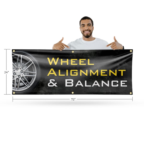 Signmission Wheel Alignment & Balancing, 24 Inch x 72 Inch, Vinyl Banner - B-72-30940