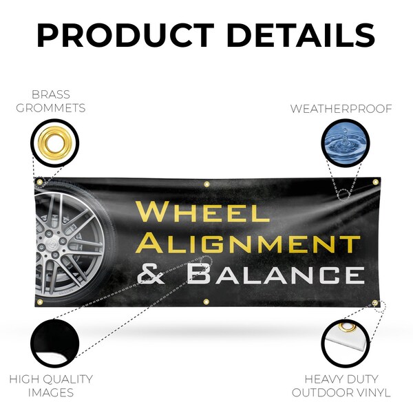 Signmission Wheel Alignment & Balancing, 24 Inch x 72 Inch, Vinyl Banner - B-72-30940