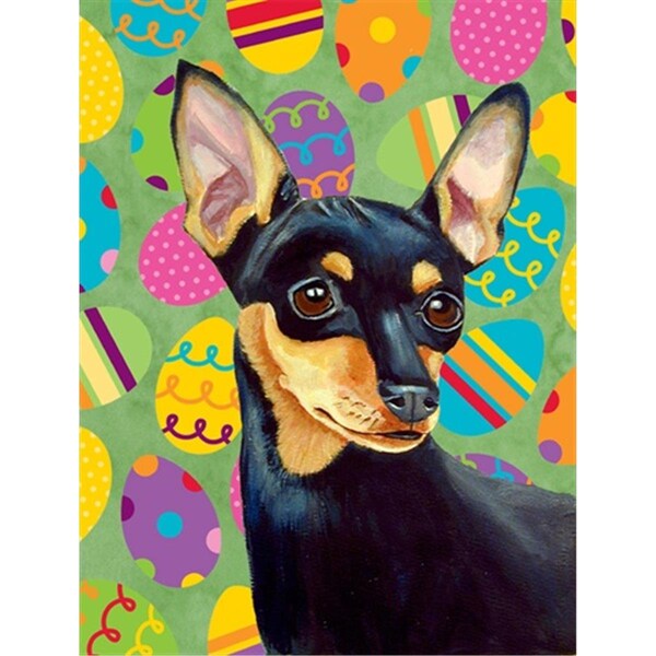 Carolines Treasures 28 x 40 in. Min Pin Easter Eggtravaganza House Size Canvas Flag - LH9425CHF