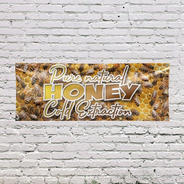 Signmission Pure Natural Honey Cold Extracted, 36 Inch x 96 Inch, Vinyl Banner - B-96-30826