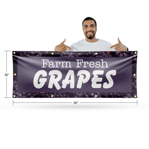 Signmission Farm Fresh Grapes, 36 Inch x 96 Inch, Vinyl Banner - B-96-30594