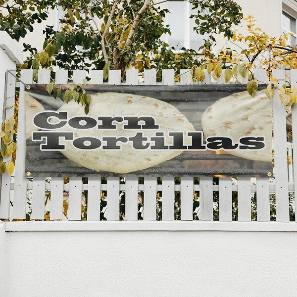 Signmission Corn Tortillas, 18 Inch x 48 Inch, Vinyl Banner - B-30531