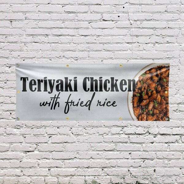 Signmission Teriyaki Chicken with Fried Rice, 36 Inch x 96 Inch, Vinyl Banner - B-96-30884