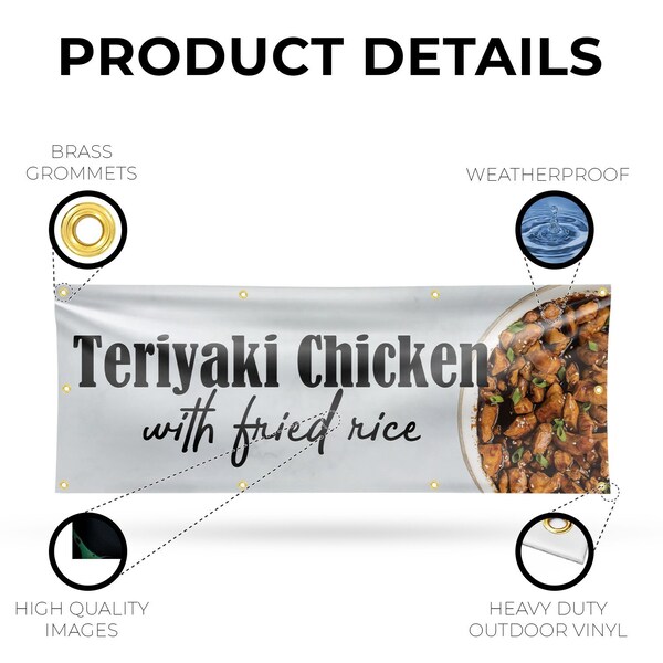 Signmission Teriyaki Chicken with Fried Rice, 36 Inch x 96 Inch, Vinyl Banner - B-96-30884