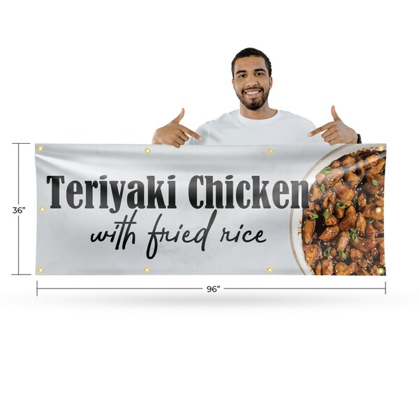 Signmission Teriyaki Chicken with Fried Rice, 36 Inch x 96 Inch, Vinyl Banner - B-96-30884