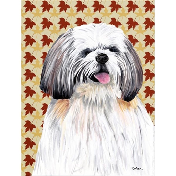 Patioplus 15 x 15 In. Shih Tzu Fall Leaves Portrait Flag; Garden Size - PA246675