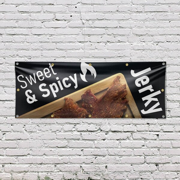 Signmission Sweet and Spicy Jerky, 48 Inch x 120 Inch, Vinyl Banner - B-120-30875