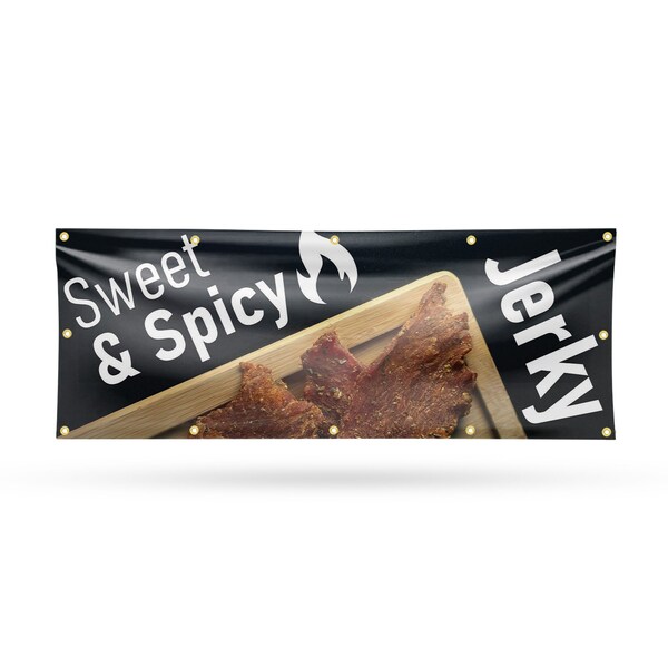 Signmission Sweet and Spicy Jerky, 48 Inch x 120 Inch, Vinyl Banner - B-120-30875