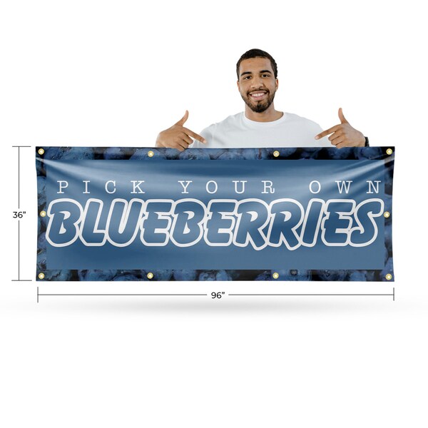 Signmission Pick Your Own Blueberries, 36 Inch x 96 Inch, Vinyl Banner - B-96-30789