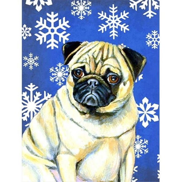 Patioplus 11 x 15 in. Pug Winter Snowflakes Holiday Garden Size Flag - PA247183
