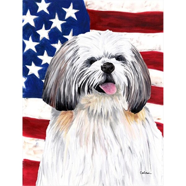 Patioplus 28 x 40 in. Usa American Flag With Shih Tzu Flag Canvas House Size - PA2554878