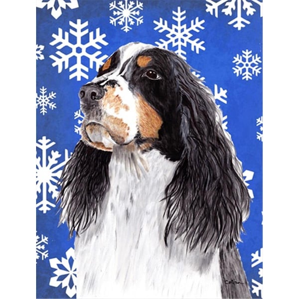 Patioplus 11 x 15 in. Springer Spaniel Winter Snowflakes Holiday Garden Size Flag - PA244458