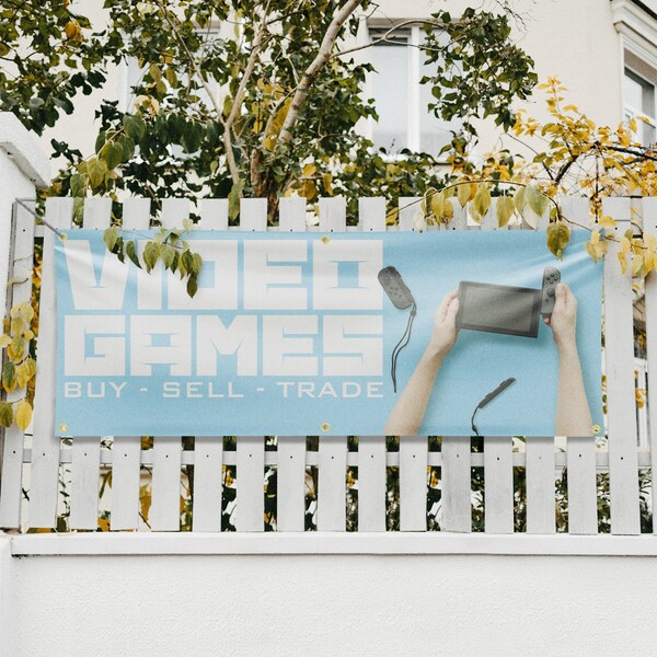 Signmission Video Games Buy Sell Trade, 24 Inch x 72 Inch, Vinyl Banner - B-72-30916