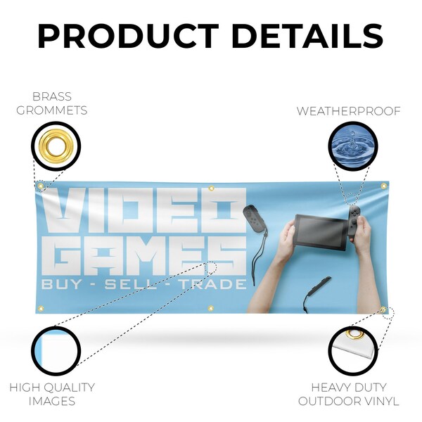 Signmission Video Games Buy Sell Trade, 24 Inch x 72 Inch, Vinyl Banner - B-72-30916