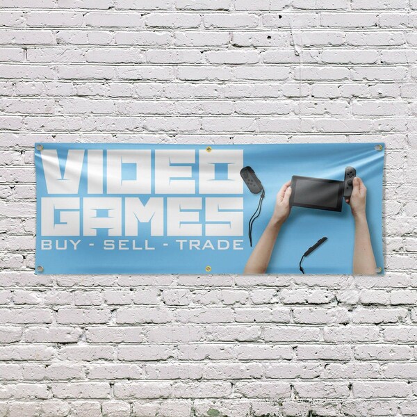Signmission Video Games Buy Sell Trade, 24 Inch x 72 Inch, Vinyl Banner - B-72-30916