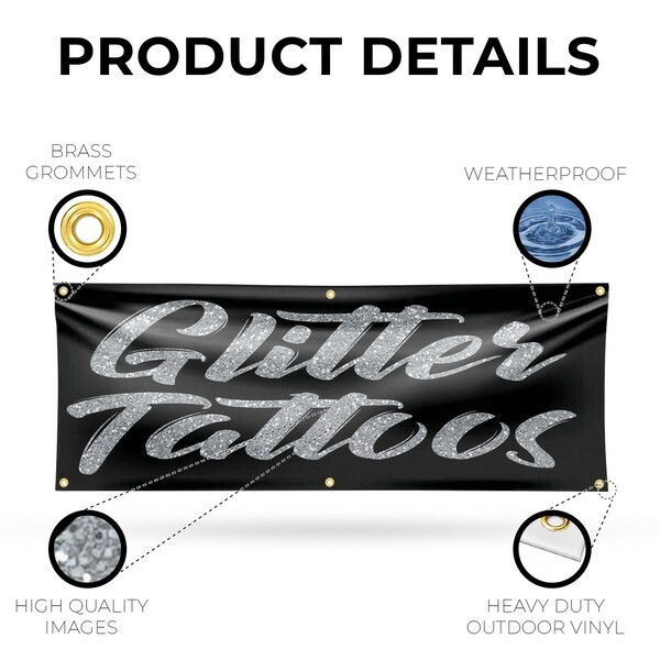 Signmission Glitter Tattoos, 24 Inch x 72 Inch, Vinyl Banner - B-72-30670