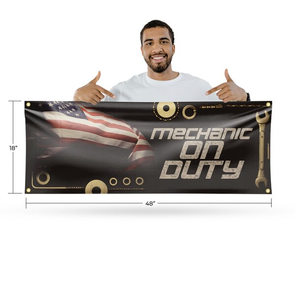 Signmission Mechanic On Duty, 18 Inch x 48 Inch, Vinyl Banner - B-30732