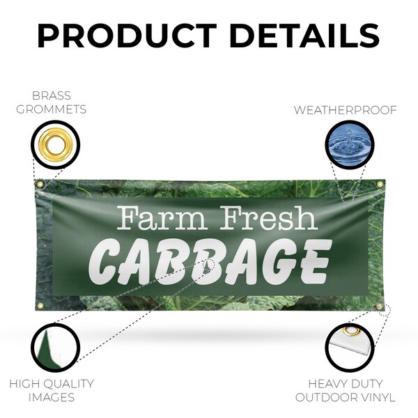 Signmission Farm Fresh Cabbage, 18 Inch x 48 Inch, Vinyl Banner - B-30583