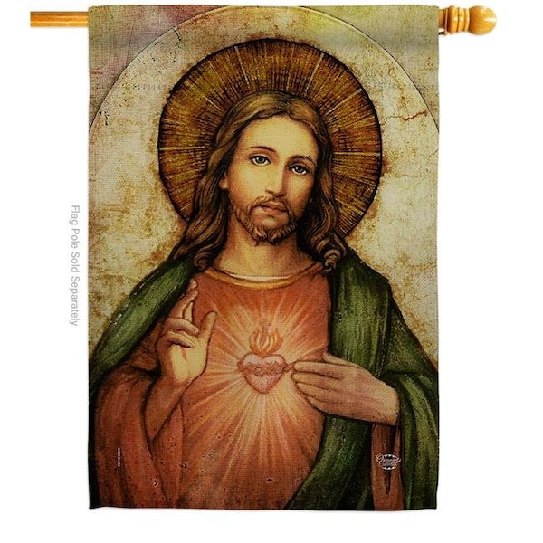 Ornament Collection Ornament Collection H192380-BO 28 x 40 in. Sacred Heart of Jesus House Flag with Religious Faith Double-Sided Decorative Vertical Decoration Banner Garden Yard Gift - H192380-BO