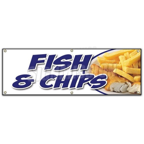 Signmission FISH & CHIPS BANNER SIGN cod haddock white deep fried chips takeaway - B-72 FISH & CHIPS