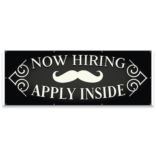 Signmission Now Hiring Apply Inside Barber Shop Banner Concession Stand Food Truck Single Sided - B-96-30108