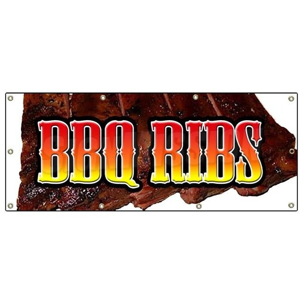 Signmission BBQ RIBS BANNER SIGN barbque bar-b-q bbq signs bar-b-que pork beef - B-96 BBQ RIBS