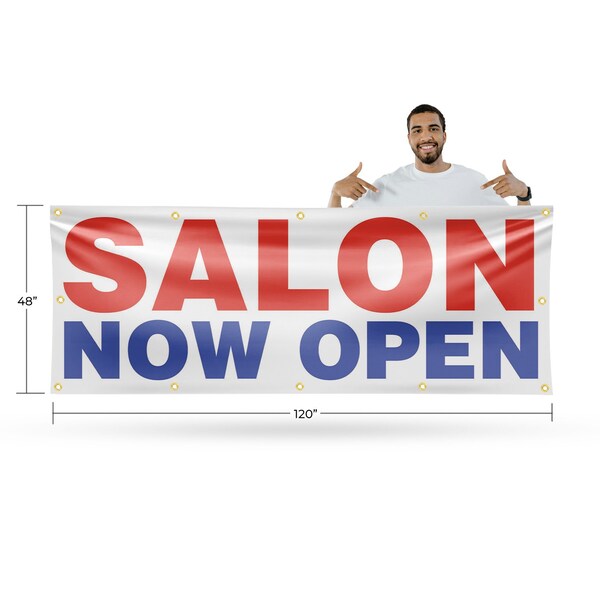 Signmission Salon Now Open, 48 Inch x 120 Inch, Vinyl Banner - B-120-30848