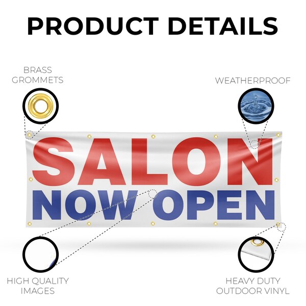 Signmission Salon Now Open, 48 Inch x 120 Inch, Vinyl Banner - B-120-30848