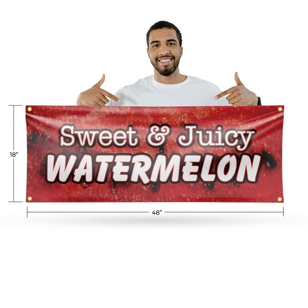 Signmission Sweet & Juicy Watermelon, 18 Inch x 48 Inch, Vinyl Banner - B-30874