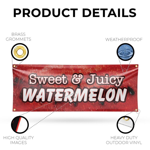 Signmission Sweet & Juicy Watermelon, 18 Inch x 48 Inch, Vinyl Banner - B-30874