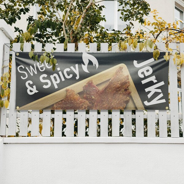 Signmission Sweet and Spicy Jerky, 18 Inch x 48 Inch, Vinyl Banner - B-30875