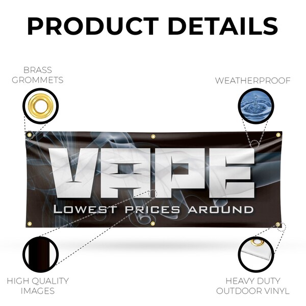 Signmission Vape Shop Lowest Prices, 24 Inch x 72 Inch, Vinyl Banner - B-72-30908