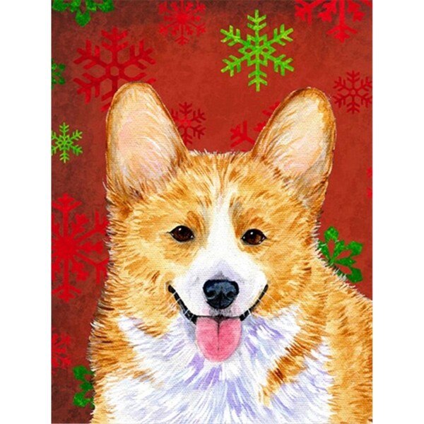 Patioplus 11 x 15 in. Corgi Red And Green Snowflakes Holiday Christmas Flag Garden Size - PA2554877