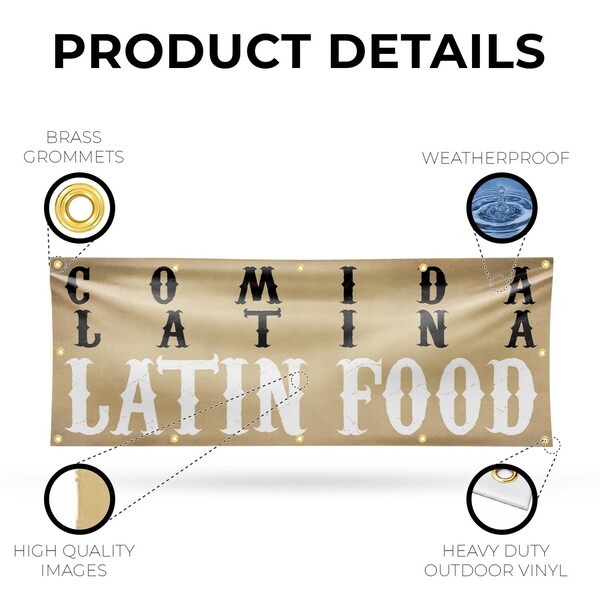 Signmission Comida Latina Latin Food, 48 Inch x 120 Inch, Vinyl Banner - B-120-30521