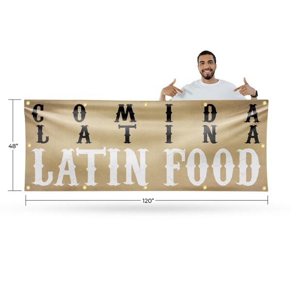 Signmission Comida Latina Latin Food, 48 Inch x 120 Inch, Vinyl Banner - B-120-30521