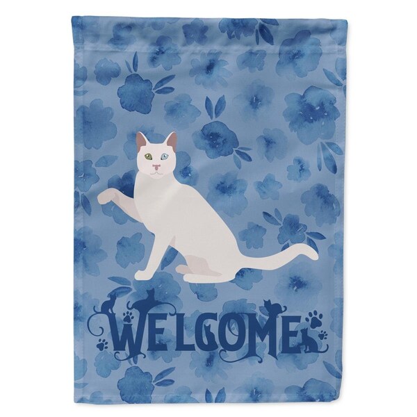 Carolines Treasures 28 x 0.01 x 40 in. Khao Manee Cat Welcome Flag Canvas House Size - CK5038CHF