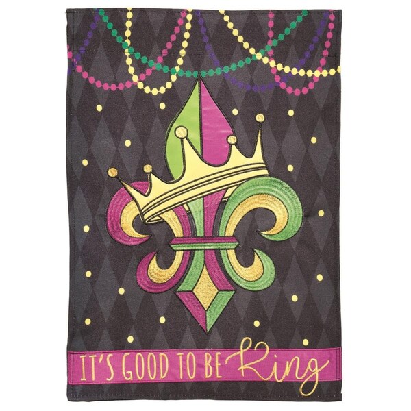 Magnolia Gardens 13 x 18 in Fleur De Lis Crown Polyester  Print Double Applique Garden Flag - M011347