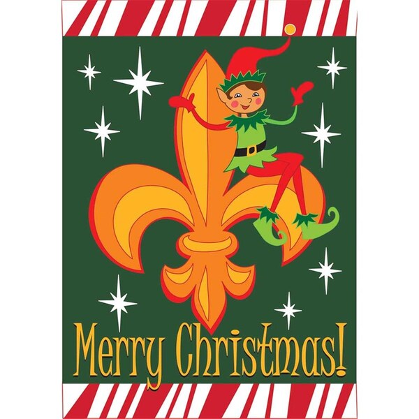 Magnolia Gardens 29 x 42 in Christmas Elf with Fleur De Lis Double Applique Garden Flag Large - 127