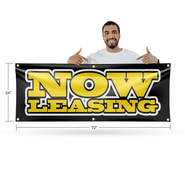 Signmission Now Leasing, 24 Inch x 72 Inch, Vinyl Banner - B-72-30762