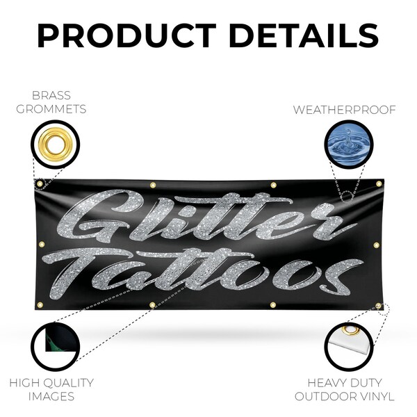 Signmission Glitter Tattoos, 36 Inch x 96 Inch, Vinyl Banner - B-96-30670